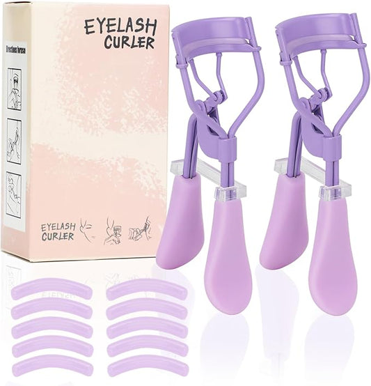 Eyelash Curler with Pads, Lash Curler 2 Pcs with 10 Extra Silicone Replacement Pads, Comfortable Grip for Effortless Curling – Eyelashes for The Perfect Eye Contour (Hyacinth Purple)