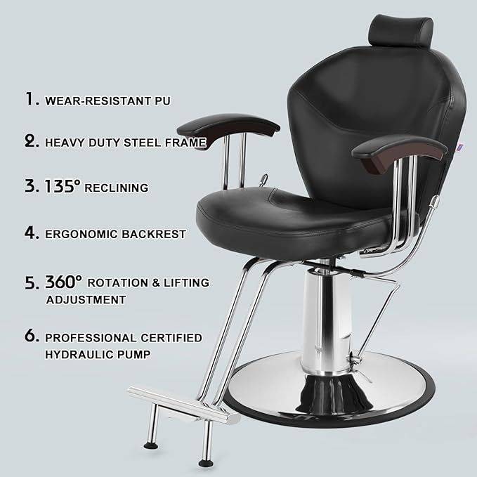 Artist hand Stylist Chairs for Salon All Purpose Barber Chair Reclining Salon Chair, Both Sides Levers for Left-Handed