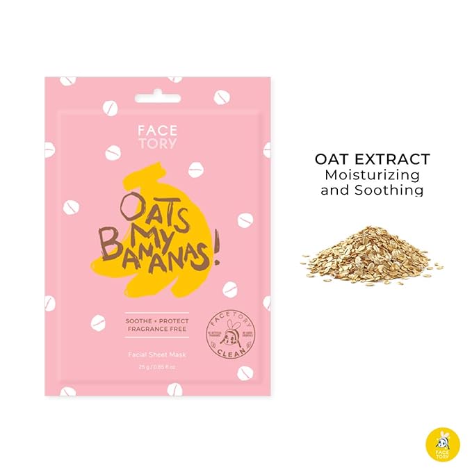 FACETORY K Beauty Face Mask Skin Care - OATS MY BANANAS CALMING Sheet Mask with Oat Extract | Milky Essence Soothes & Moisturizes (10 Pack)