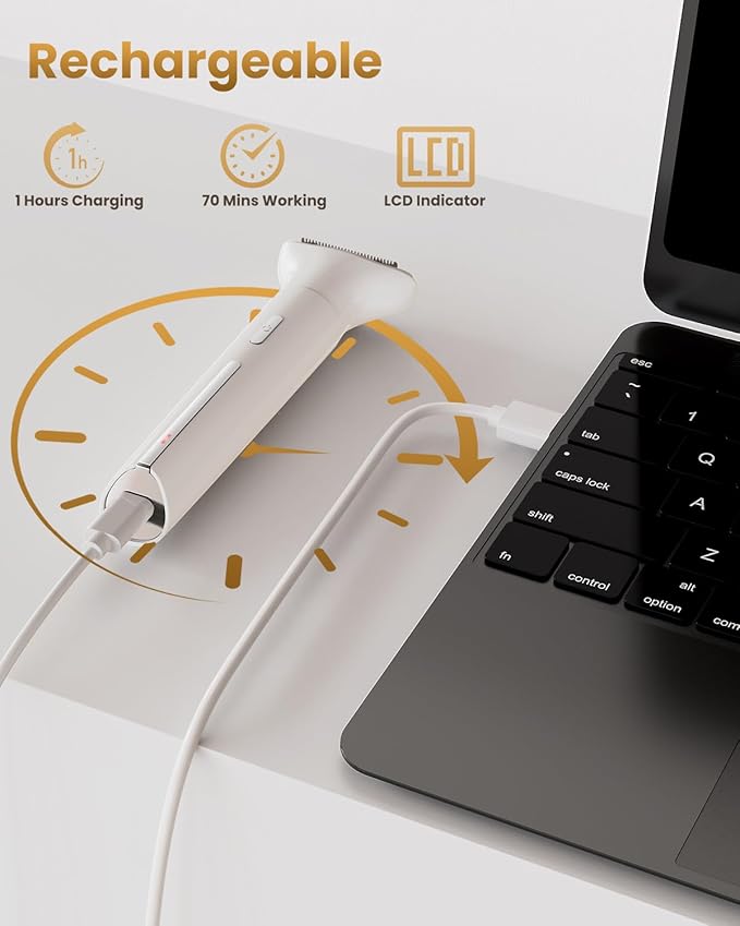 2025 New Bikini Trimmer for Women - 5 in 1 Wet/Dry Electric Razor for Women, Rechargeable Electric Shaver, IPX7 Waterproof Hair Remover for Face Nose Eyebrow Leg Pubic Armpit (White)