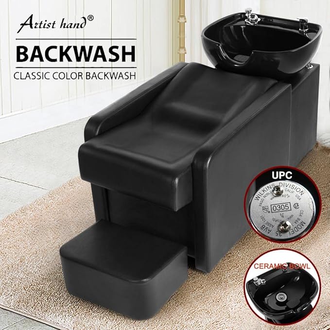 Artist hand 70" Shampoo Bowl Barber Backwash Chair Sink Chair with Foot Pedal, Headrest for Spa Beauty Salon