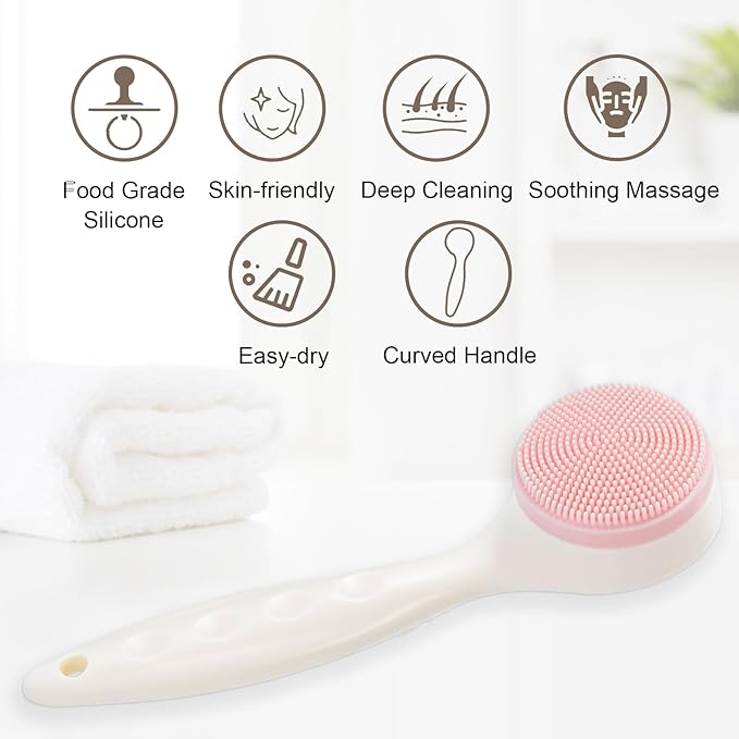 2 Pack Silicone Face Scrubber Exfoliating Brush, Manual Handheld Facial Cleansing Brush Blackhead Scrubber, Soft Bristles Waterproof for Face Skincare (Round-Pink Head)