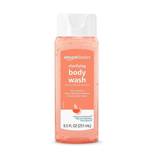 Amazon Basics Clarifying Pink Grapefruit Body Wash, 2% Salicylic Acid Acne Treatment, Dermatologist Tested, 8.5 Fluid Ounces, Pack of 1