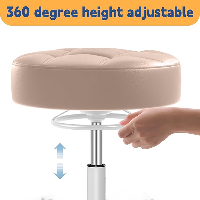 Rolling Stool Heavy Duty 400lb: Super Soft Seat Cushion,360° Swive,Height Adjustability,No Squeaky Noises,No Tip Over,New Upgraded stool Salon Stool Chair, Tattoo Facial Massage Spa Medical(Beige)