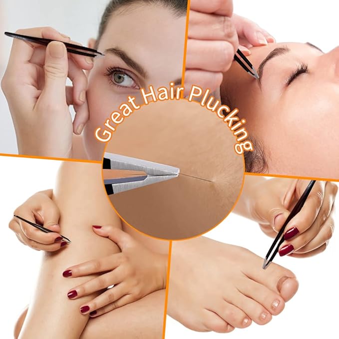 TsMADDTs Eyebrow Tweezers Set and Curved Scissor, Professional Stainless Steel Tweezers for Women and Men, Splinter and Ingrown Hair Removal