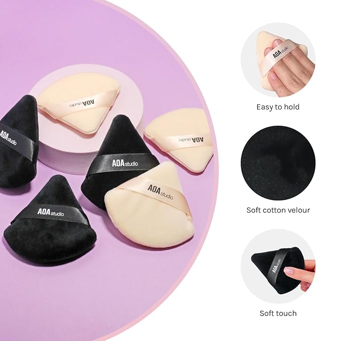 AOA Studio Velvet Puffs Makeup Puff Set of 6 Loose Powder Body Powder, Velour Makeup Blender Sponge Foundation Blending Sponges Set Beauty Makeup Tools(Black/Peach)