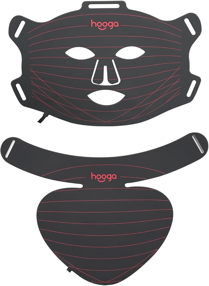 Hooga Red Light Therapy LED Mask and Neck Piece Combo Set, Tri Chip LEDs, 630 nm and 660nm Red & 850nm Near Infrared, Adjustable, Comfortable, USB Type-C Rechargeable for Wellness and Anti-Aging