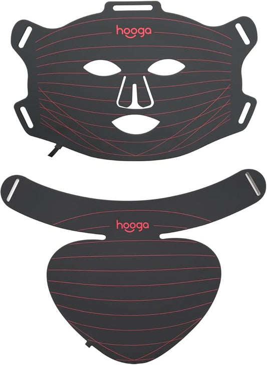 Hooga Red Light Therapy LED Mask and Neck Piece Combo Set, Tri Chip LEDs, 630 nm and 660nm Red & 850nm Near Infrared, Adjustable, Comfortable, USB Type-C Rechargeable for Wellness and Anti-Aging