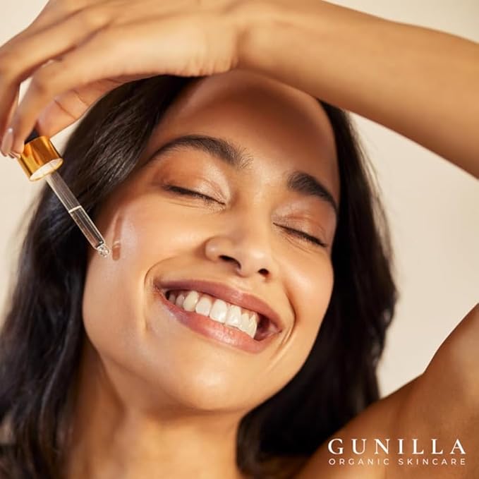 GUNILLA Hyaluronic Acid & Ginseng Serum: Vegan. Plant-Based Anti-Aging Serum, Plumping, Firming & Hydrating, Reduce the Appearance of Wrinkles. 14 Actives & Herbals. Natural. Oil-Free. 1 oz