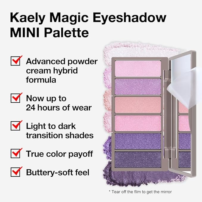 evpct 6 Colors Lavender Purple Pink Eyeshadow Palette, Light Nude Baby Pink Dark Violet Lavender Lilac Purple Glitter Shimmer Sparkle High Pigment Mini Travel Eye Shadow Palette Makeup for Older Women