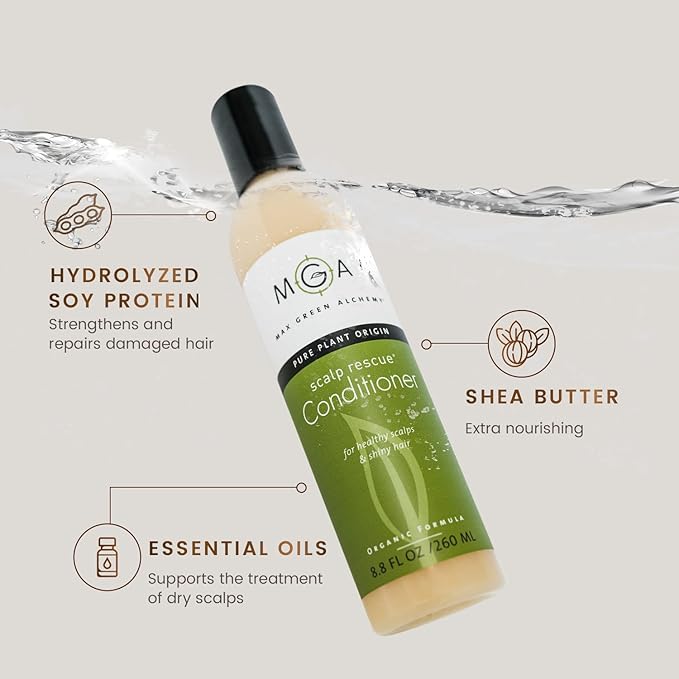 MGA Vegan Hair Conditioner - Organic Formula with Tea Tree for Healthy Hair | Shea Moisture Conditioner with Natural Herbal Scent | Parabens Silicone & Sulfate Free | Unisex | 8.8 Fluid Oz