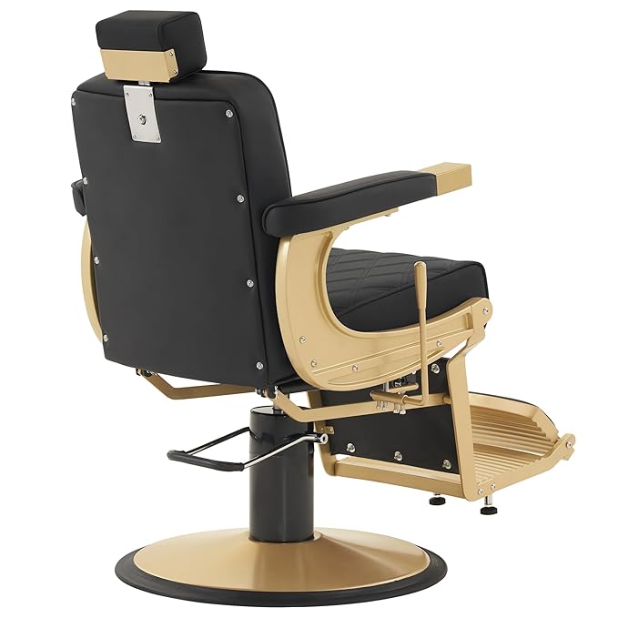 BarberPub Heavy Duty Metal Vintage Barber Chair All Purpose Hydraulic Recline Salon Beauty Spa Shampoo Equipment 3825 (Black with Gold Frame)