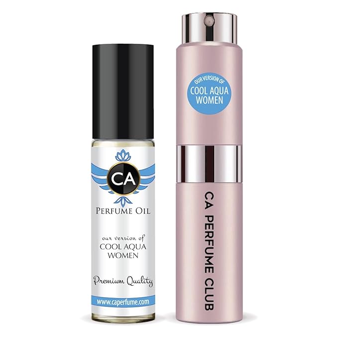 CA Perfume Duo Impression of Cool Aqua Women For Women Perfume Layering Set Long Lasting Travel Size EDP + Body Oil Roll-On Bottle 0.27 Fl Oz+0.33 Fl Oz