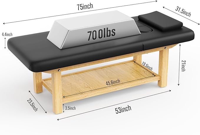 Wooden Massage Bed Adjustable Heavy-Duty Wide Stationary Massage Table for Treatment Physical Therapy Table Professional Stationary Spa Facial Bed, PU Leather, 31.5'' W × 75'' L
