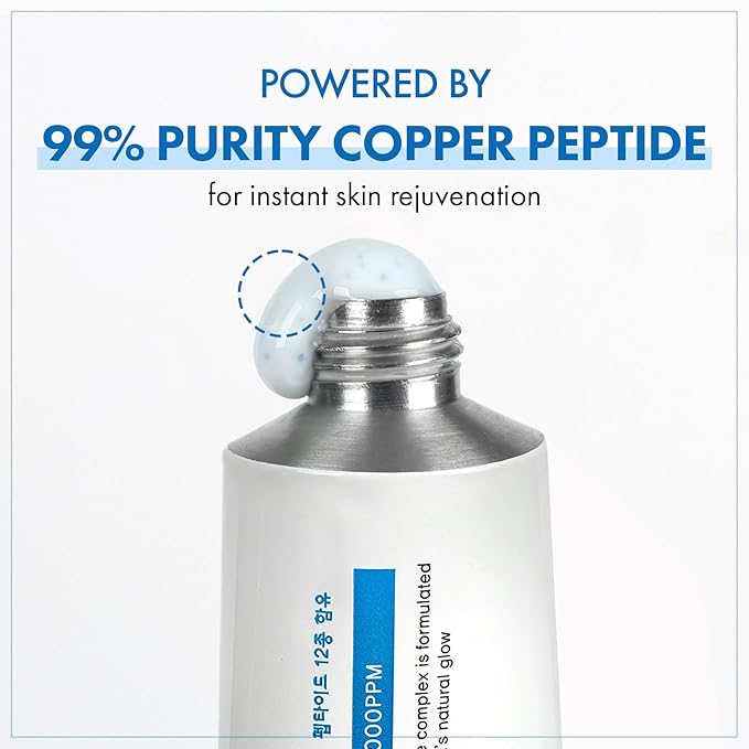 TOSOWOONG Copper Peptide 12 Cream, 99% Purity of Copper Tripeptide-1, GHK-Cu, 12 Multi-Peptide Powerful Anti Aging Formula for Fine Lines, Firming, Skin Elasticity, Korean Skincare, 50ml / 1.69 fl.oz.
