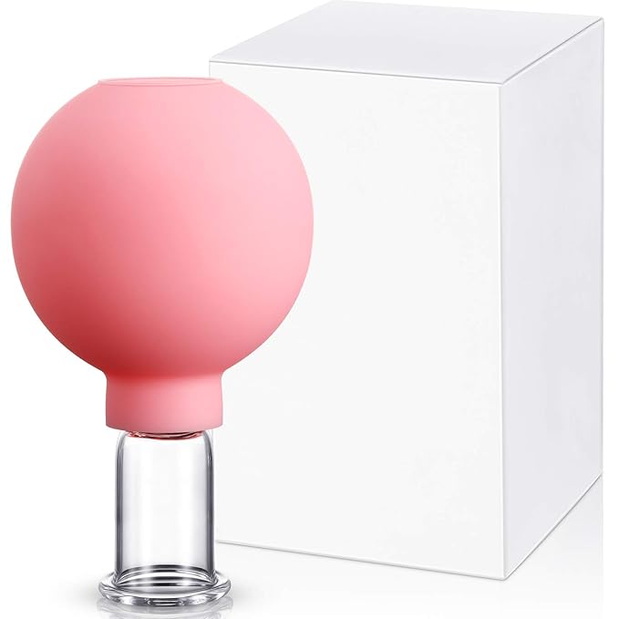 Nuanchu Facial Cupping Cup Glass Face Cup Silicone Cupping Massage Vacuum Suction Mug for Body Face Leg Arm Back Shoulder Muscle and Joint Pain(Pink,0.65 Inch Diameter)