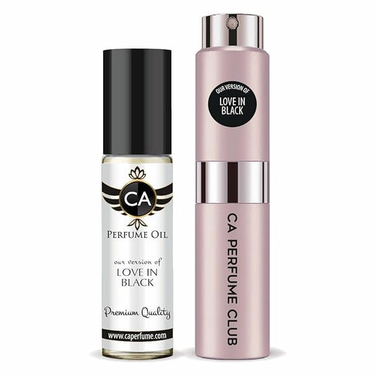 CA Perfume Duo Impression of Love In Black For Women Perfume Layering Set Long Lasting Travel Size EDP + Body Oil Roll-On Bottle 0.27 Fl Oz+0.33 Fl Oz