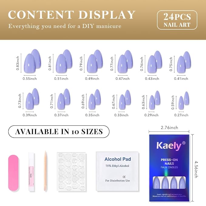 evpct Sea Blue Short Almond Glossy Press on Nails for Women Gift, Glossy Sea Blue Fake Nail with Nail Glue Manicure Kit, Soft Gel Full Cover Reusable Stick on Glue on Acrylic False Nails Perfectly Fit