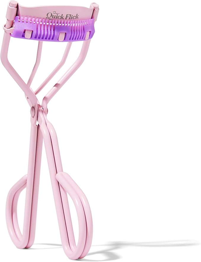 THE QUICK FLICK Eyelash Curler, Stainless Steel Eyelash Curler with Comb, Safe & Gentle on All Eye Shapes, Pink Eyelash Curlers for Separated & Curled Lashes, Travel-Friendly Eyelashes Curler