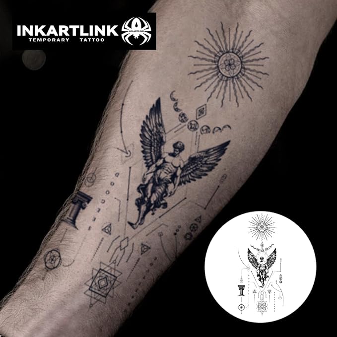 INKARTLINK Semi Permanent Tattoo, creative party geometric tattoo, exquisite realistic design, fun tattoo experience, cruelty-free, non-reflective, waterproof (Sun Angel)