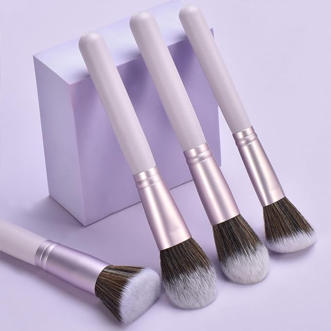 10 Piece Purple Makeup Brushes - Wooden Handle with Soft Synthetic Bristles,for Face & Eye Makeup|Professional Makeup Brushes set for Women & Girls|