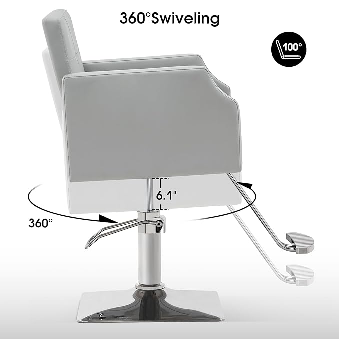 BarberPub Classic Salon Chair for Hair Stylist,Hydraulic Barber Styling Chair,Beauty Salon Spa Equipment 8818 (Grey)