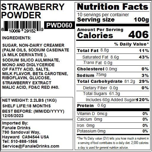 Fanale Premium Strawberry Bubble Tea Flavoring Powder | Perfect for Baking, Smoothies, Desserts and Drinks | Instant Flavoring Powder for Boba Milk Tea - 2.2 Pounds (Pack of 20)