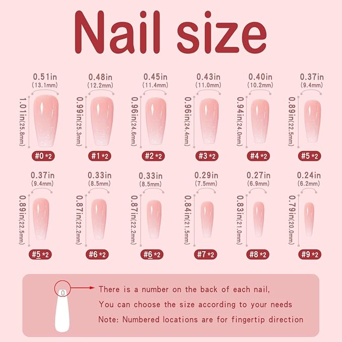 Yivaiks Bling Coffin Press on Nails Medium Fake Nails Tips Full Cover False Gradient stick on Artificial Nails Kit 24pcs