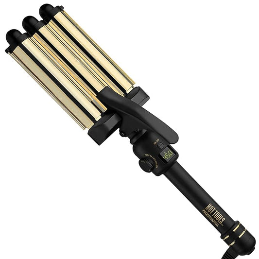 Hot Tools Pro Artist 24K Gold Digital 3 Barrel Hair Waver | Long Lasting Defined Waves (Jumbo Size)