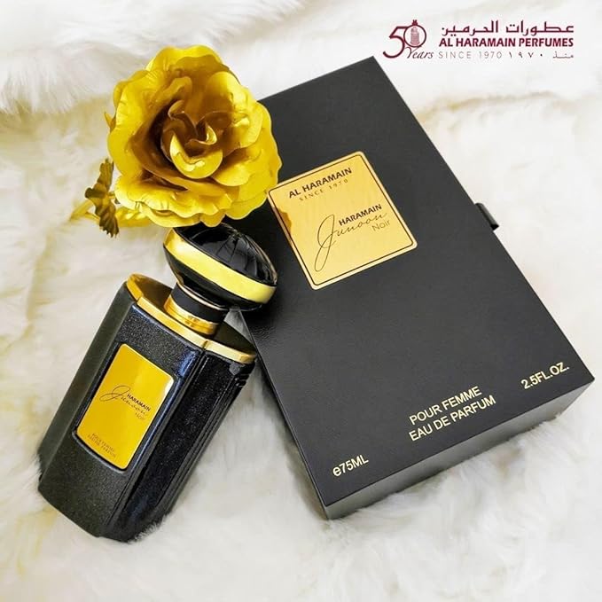 Al Haramain Junoon Noir - Arabian Perfume for Women - Floral Fragrance with Notes of Kumquat, Lime, Jasmine, Vanilla, Musk, Cedar - Arabic Long Lasting Femme Scent - Eau de Parfum - 2.5 oz EDP Spray