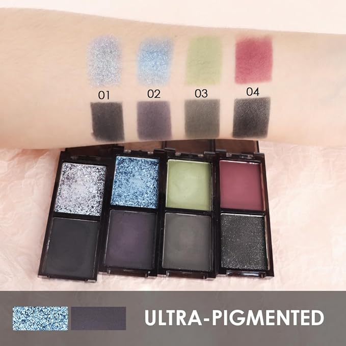 Blue Black Two Color Matte Shimmer Glitter Eyeshadow,Bright High Pigment Eye Shadow Powder,Professional Long-Lasting Waterproof Makeup Palette,Blendable,Easy-To-Apply and Compact for Travel