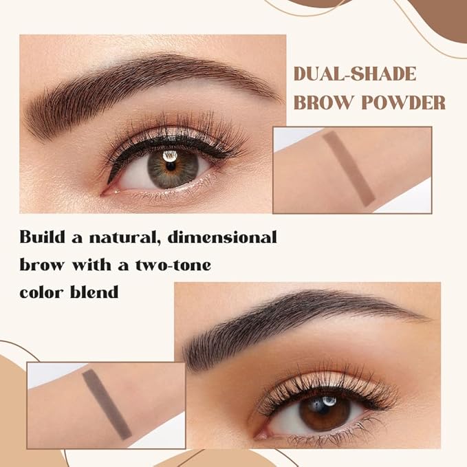 Brow Powder Kit – Long-Lasting Grey Dark Brown Color Brow Filler for Full, Defined Natural Brows, Contour Palette with Double-Ended Brush, sombra para cejas -2#