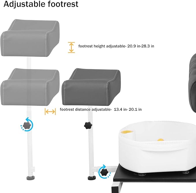 Reclining Pedicure Chair with Foot Massage Basin & Stool, Hydraulic Adjustable Pedicure Chair Station, 360° Rotation Beauty Spa Salon Unit Station Gray
