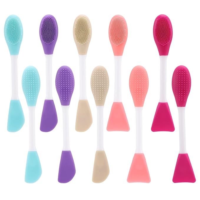 10 Pack Silicone Face Mask Applicator, 2 in 1 Double-Sided Facial Scrubber Brush Tool, Double-Head Manual Cleansing Brush for Deep Gentle Exfoliating