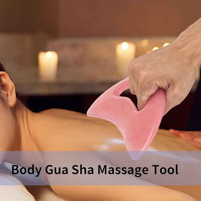 Body Gua Sha Tool Cellulite Guasha Tool for Body Large Body Massage Tools (Natural Resin) Lymphatic Drainage Tool Guasha Tool for Face，Back, Legs, Women's Body Shaping Tools (Pink)