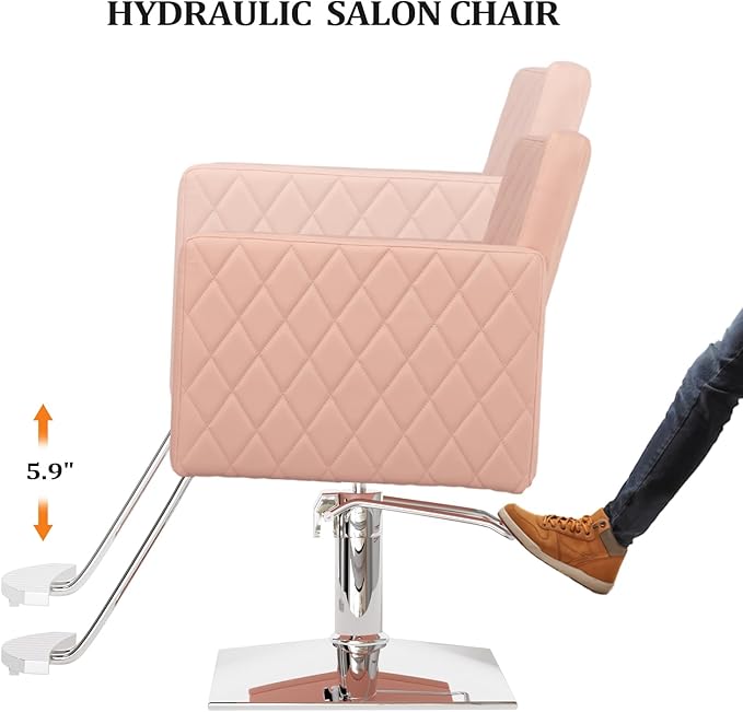 Salon Chair for Hair Stylist Wide Seat, Hydraulic Barber Chair with Aluminium Alloy Footrest, Pink Hair Salon Chair Styling Heavy Duty, Beauty Spa Cosmetology Hairdressing Equipment