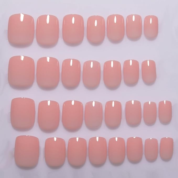 Blush Nude Press On Nails Short, Glossy Soft Gel Press On Nails Square with Nail Glue, 15 Sizes - 30 Fake Nails Kit, Thick Natural Reusable Glue On Nails for Women, Blush Serenity
