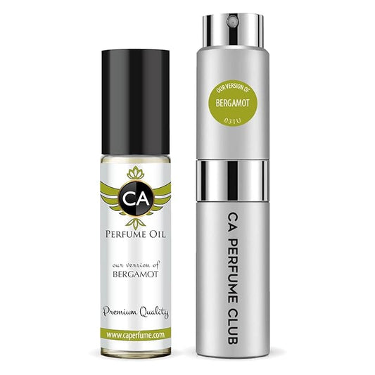 CA Perfume Duo Impression of Bergamot For Women And Men Perfume Layering Set Long Lasting Travel Size EDP + Body Oil Roll-On Bottle 0.27 Fl Oz+0.33 Fl Oz