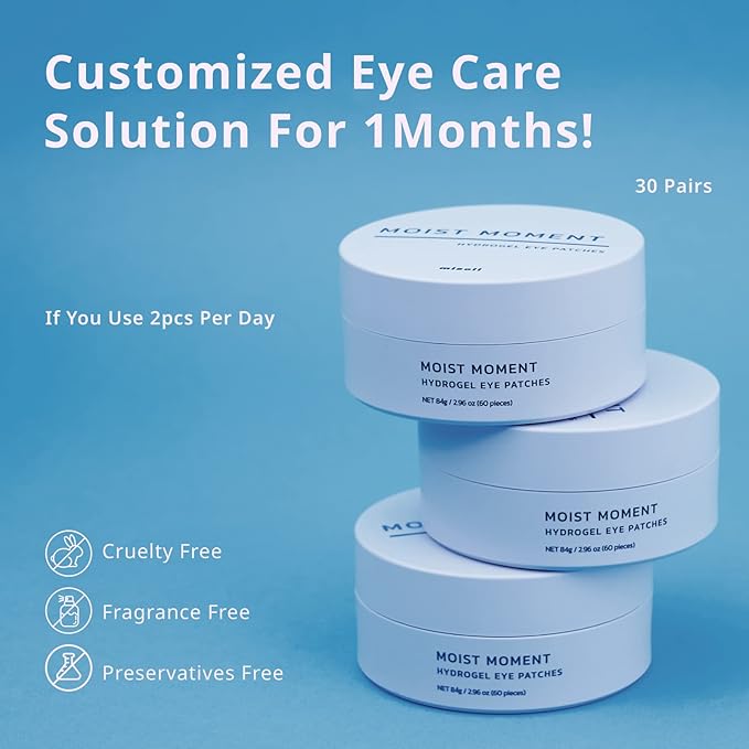 Moist Moment Under Eye Patches | Hydrating Eye Treatment Gel Masks With Hyaluronic acid & Squalane | Under Eye Masks For Dark Circles and Puffiness, Under Eye Bags, Wrinkle Care, Men and Women