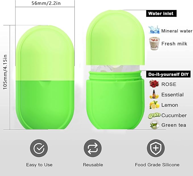 KOGITI Face Ice Roller & Mold - Beauty Facial Massage Tool for Puffiness Relief, Ice Cube Holder (New-Green)