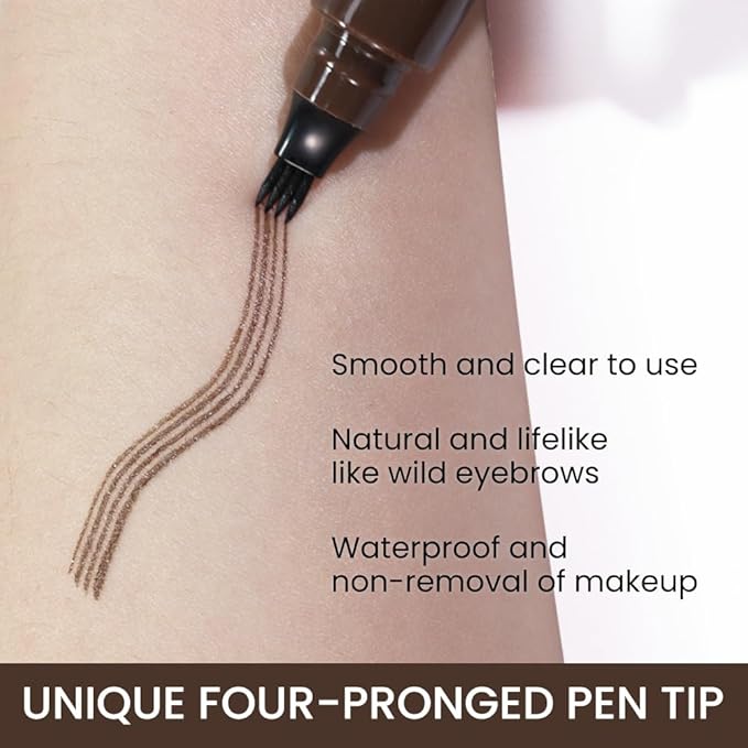 evpct 2Pcs Dark Brown Magic Microblading Eyebrow Contouring Pen Pencil, 4 Tipped Precise Brow Pen with Sponge Micro-Fork Tips Applicator, Create Natural Looking Brows Eyebrow Makeup Long Lasting