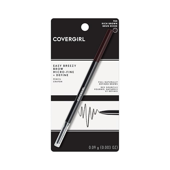COVERGIRL - Easy Breezy Brow Micro-Fine + Define Pencil, Micro-fine tip, no sharpening required, Built-in spoolie-brush, 100% Cruelty-Free