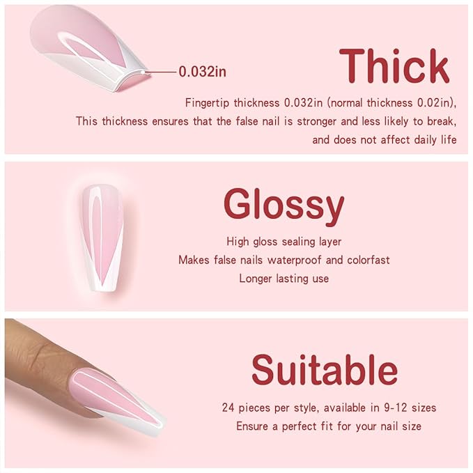 Yivaiks French Nude White Press on Nails Medium | Long Coffin Ballerina glitter Diamond Crystal Glossy Fake Acrylic Nails False Tips Manicure for Women and Girls…