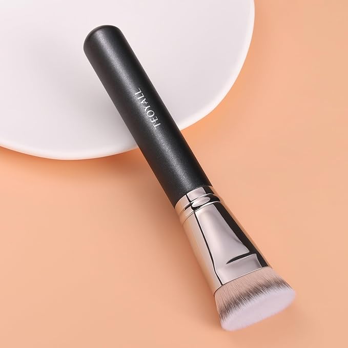 TEOYALL Flat Top Contour Brsuh, Soft Dense Synthetic Bristles Sculpt Contour Blending Buffing Brush For Liquid Cream Contour Bronzer