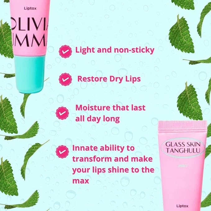 OLIVIAUMMA Mint Glass Skin Tanghulu Liptox - Korean Plumping Lip Balm with Peppermint, Shea Butter & Macadamia Seed Oil - Restore Dry Lips and Shine - Non-Sticky Lip Moisturizer - 10 ml