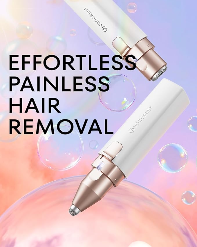 VOGCREST Hair Trimmer, 2 in 1 Facial Hair Remover & Eyebrow Trimmer for Women - Rechargeable, Portable, LED Light (White)