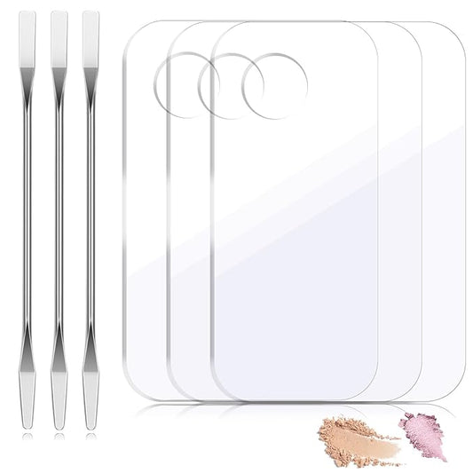 3Pcs Acrylic Makeup Palette Makeup Mixing Tray with Makeups Spatula Metal Mirror for Beauty Salon Color Cream Liquid Foundation Mixing Palette Eye Shadow Lipsticks Nail Art
