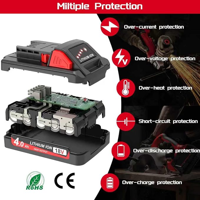 2 Pack 4.0Ah 18V Batteries Replace for Milwaukee M18 Battery Lithium lon 48-11-1815 48-11-1840, Compatible with m18 Milwaukee Battery Charger and 18 Volt Cordless Power Tools