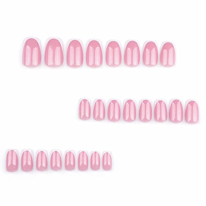 French Tip Press on Nails Short Square Fake Nails Glitter Acrylic Nails Nude Pink False Nails Press ons Stick on Nails Glossy Artificial Nails for Women Girls Nails Decoration 24Pcs