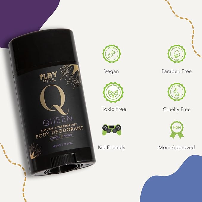 PLAY PITS - 2 Pack - Natural Deodorant - Safe for Men & Women w/Sensitive Skin - Clean, Non-Toxic, & Paraben Free – QUEEN Scent - Infused w/Essential Oils – 2.65 Oz.